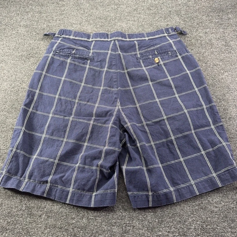 Tommy Hilfiger Mens 34 Blue Plaid Linen Cotton Pleated Shorts Side Adjusters